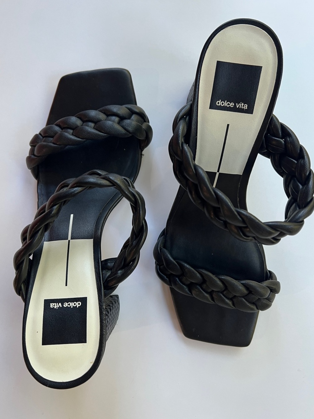 Dolce Vita Black Braided Double-Strap Slide Heels